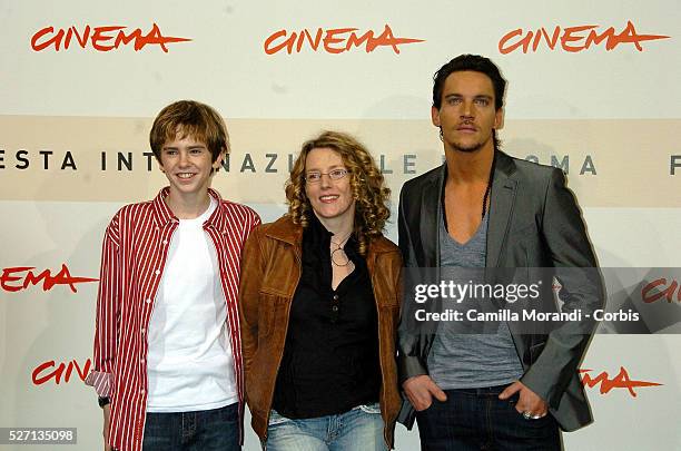 Actors Jonathan Rhys Meyer and Freddie Highmore with director Kirsten Sheridan attend a photocall for the film "August Rush" during the 2007 Rome...