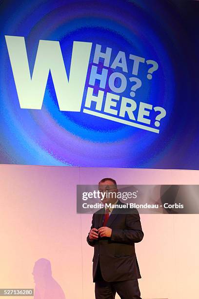 Stephen Elop, chief executive officer of Nokia, speaks during a keynote event at the Mobile World Congress in Barcelona on February 29, 2012 on the...