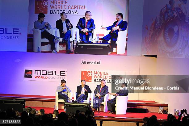 Dennis Crowley, chief executive officer of Foursquare, Peter Chou, chief executive officer of HTC and Stephen Elop,chief executive officer of Nokia...