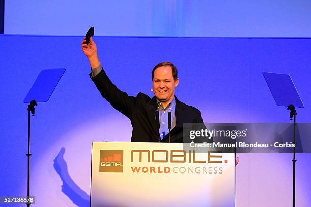 Michael Abbott, chief executive officer of ISIS, speaks during a keynote event at the Mobile World Congress in Barcelona on February 29, 2012 on the...