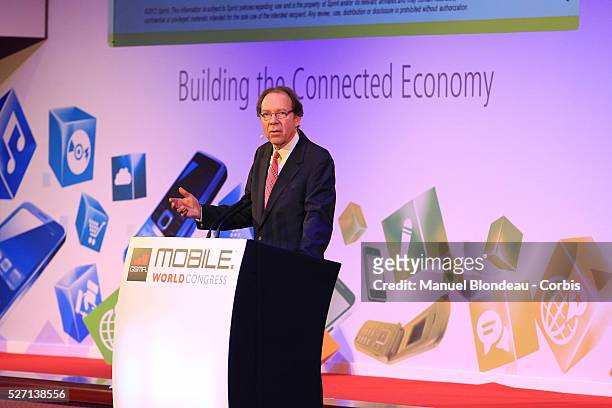 Dan Hesse, chief executive officer of Sprint Nextel Corporation speaks during a keynote event at the Mobile World Congress in Barcelona, Spain, on...