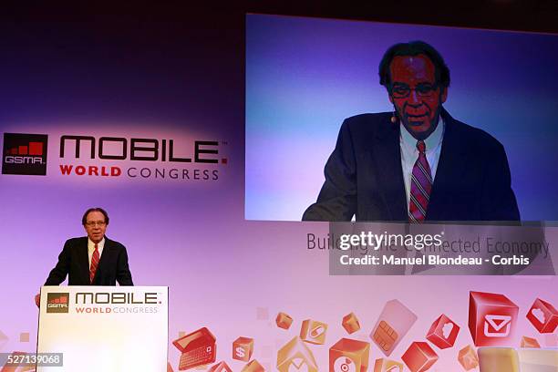 Dan Hesse, chief executive officer of Sprint Nextel Corporation speaks during a keynote event at the Mobile World Congress in Barcelona, Spain, on...