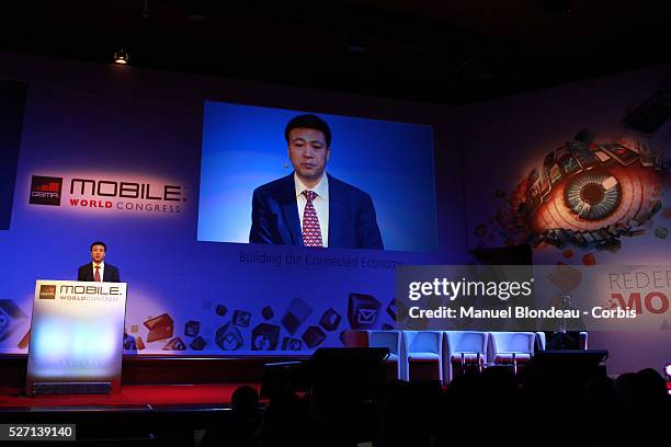 Shi Lirong, President of ZTE speaks during a keynote event at the Mobile World Congress in Barcelona, Spain, on Thursday, March 1, 2012. The 2012...