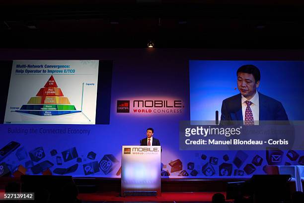 Shi Lirong, President of ZTE speaks during a keynote event at the Mobile World Congress in Barcelona, Spain, on Thursday, March 1, 2012. The 2012...