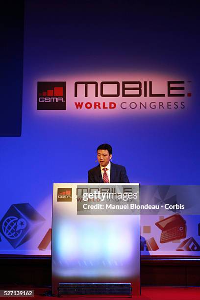 Shi Lirong, President of ZTE speaks during a keynote event at the Mobile World Congress in Barcelona, Spain, on Thursday, March 1, 2012. The 2012...