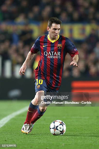 Lionel Messi of FC Barcelona during the UEFA Champions league Quarter Final first leg football match between FC Barcelona and Club Atletico de Madrid...