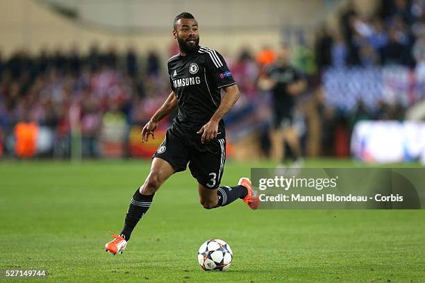 Ashley Cole of Chelsea FC during the UEFA Champions League Semifinal first leg match between Club Atletico de Madrid and Chelsea FC at the Vicente...