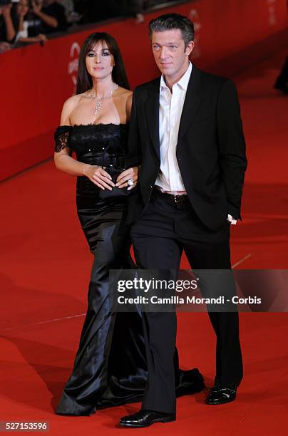 Italian actress Monica Bellucci and husband French actor Vincent Cassel attend the premiere of "L'Uomo che ama" during the 2008 Rome Film Festival.