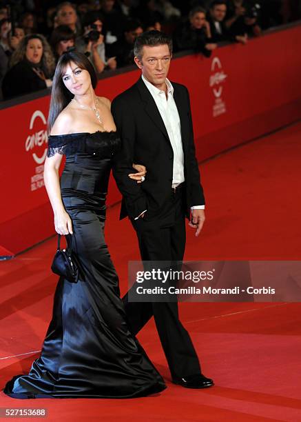 Italian actress Monica Bellucci and husband French actor Vincent Cassel attend the premiere of "L'Uomo che ama," during the 2008 Rome International...