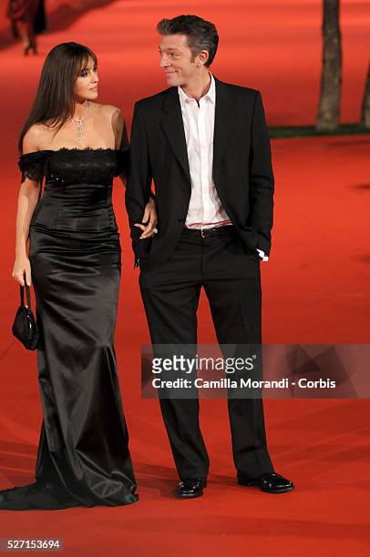 Italian actress Monica Bellucci and husband French actor Vincent Cassel attend the premiere of "L'Uomo che ama," during the 2008 Rome International...