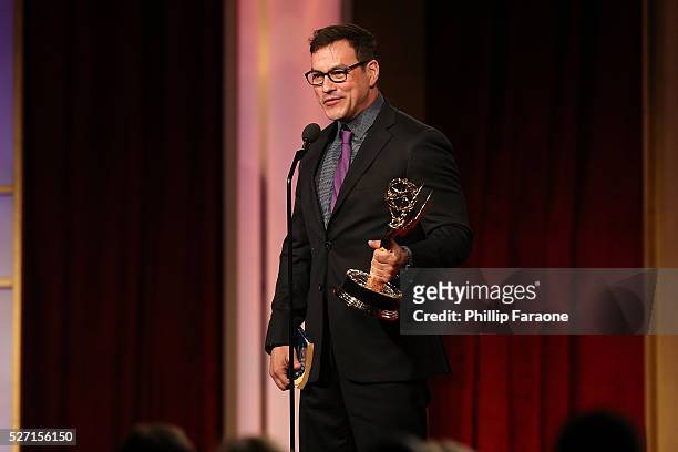 Actor Tyler Christopher speaks onstage during the 2016 Daytime Emmy Awards at Westin Bonaventure Hotel on May 1, 2016 in Los Angeles, California.