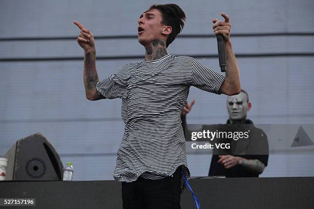 Josh Friend of Modestep performs onstage during the Beijing Strawberry Music Festival 2016 at Xianghe County on May 1, 2016 in Langfang, Hebei...