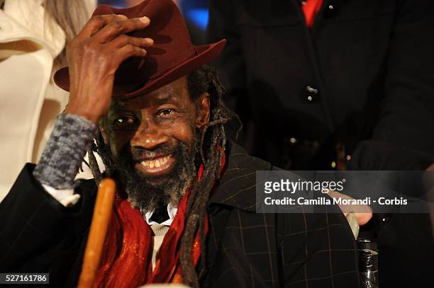 Actor Sotigui Kouyate attends the premiere of "London River" during the 59th annual Berlin Film Festival.