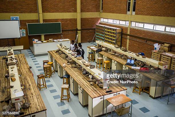 Students from the Department of Geology finished their practical lesson in a laboratory in the University of Namibia, Windhoek, Namibia