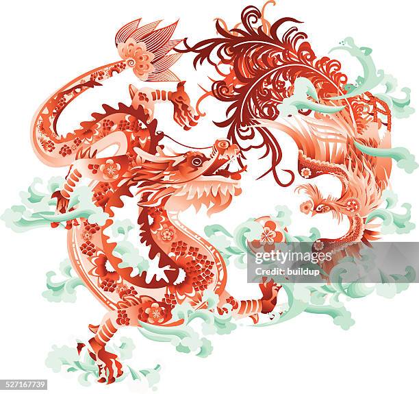 illustrazioni stock, clip art, cartoni animati e icone di tendenza di drago e phoenix - dragon