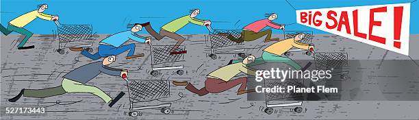 stockillustraties, clipart, cartoons en iconen met shopping cart race - hysteria