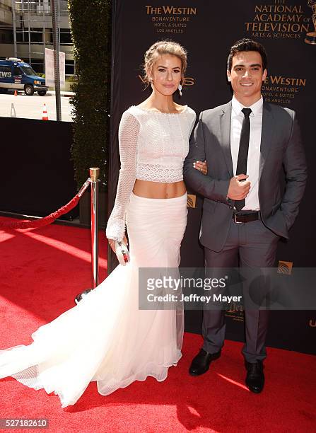 Actors Linsey Godfrey and Robert Adamson attend the 2016 Daytime Emmy Awards - Arrivals at Westin Bonaventure Hotel on May 1, 2016 in Los Angeles,...