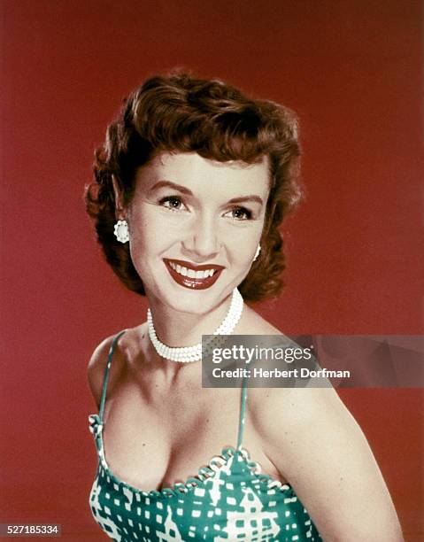 Head shoulders portrait of actress Debbie Reynolds.