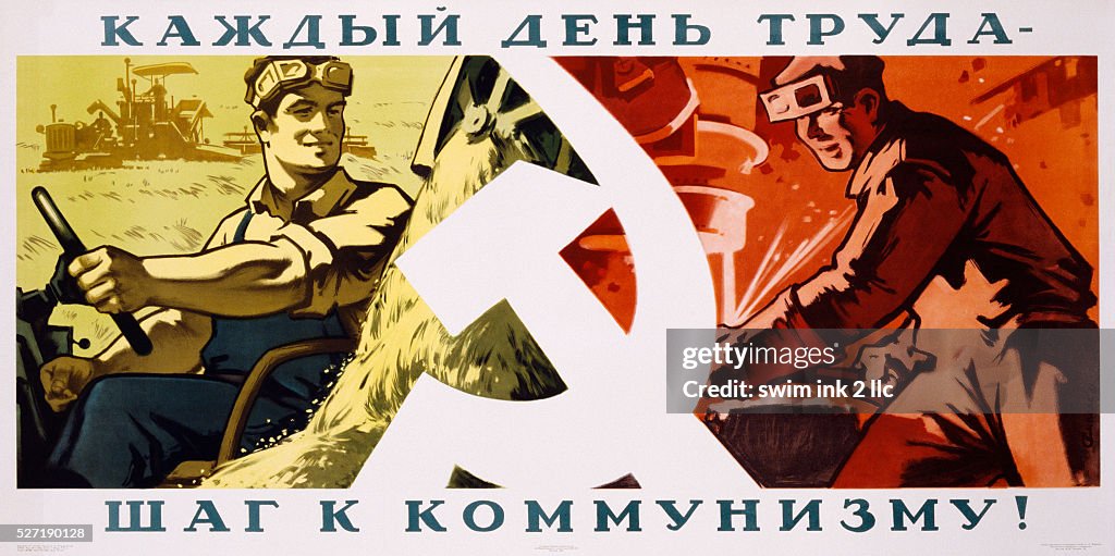 Soviet Poster of Farmer and Steelworker