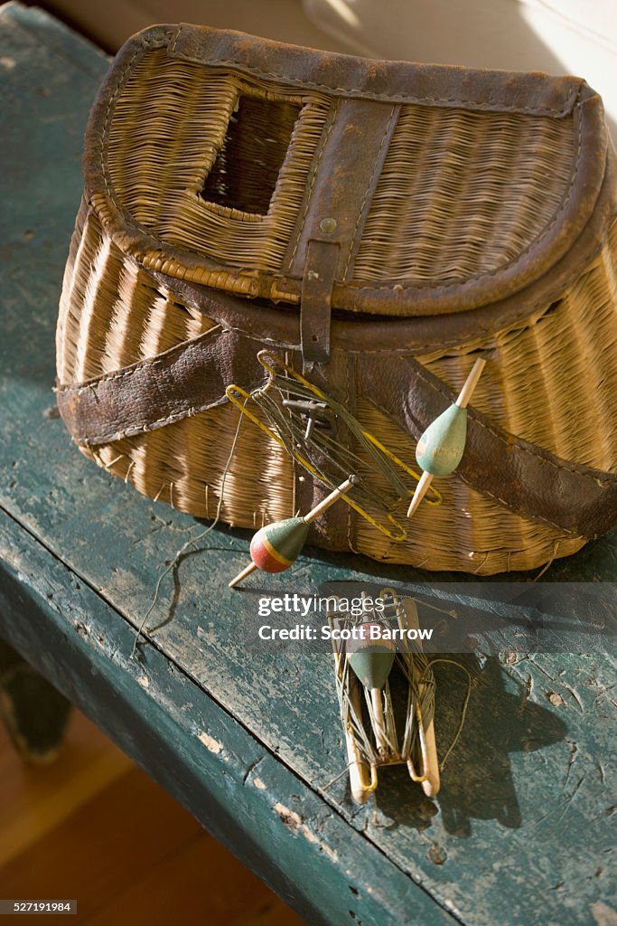 Fishing tackle and a basket