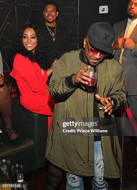 Jermaine Dupri, Monica Brown and Shannon Brown attend XS Lounge on May 1, 2016 in Atlanta, Georgia.