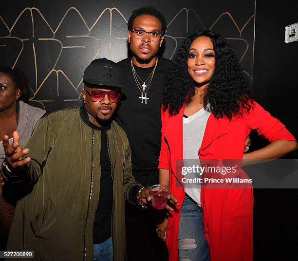 Jermaine Dupri, Shannon Brown and Monica Brown attend XS Lounge on May 1, 2016 in Atlanta, Georgia.