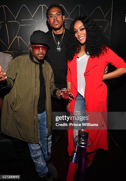 Jermaine Dupri, Shannon Brown and Monica Brown attend XS Lounge on May 1, 2016 in Atlanta, Georgia.