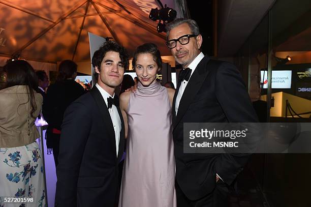 White House Correspondents' Dinner MSNBC After-Party -- Pictured: Actor, singer Darren Criss, actor Jeff Goldblum and Emilie Livingston --