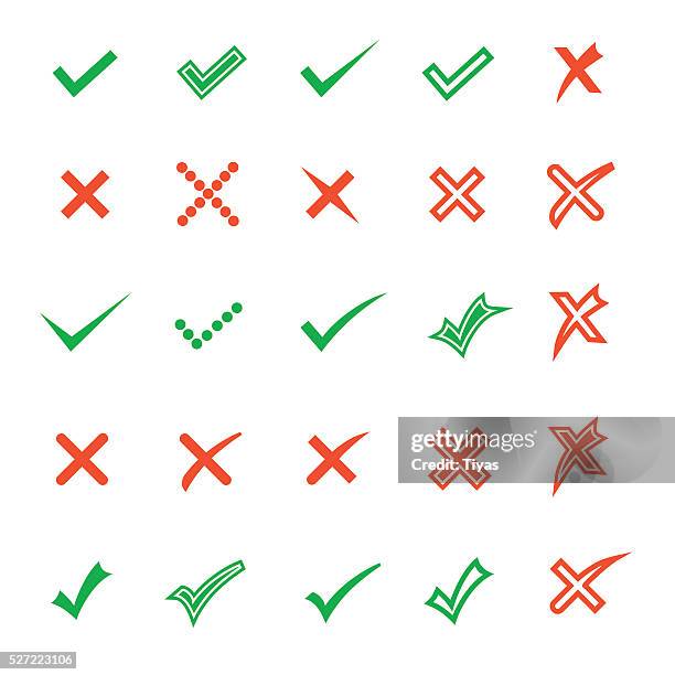 illustrazioni stock, clip art, cartoni animati e icone di tendenza di controllare icone - segnare il punto con una croce