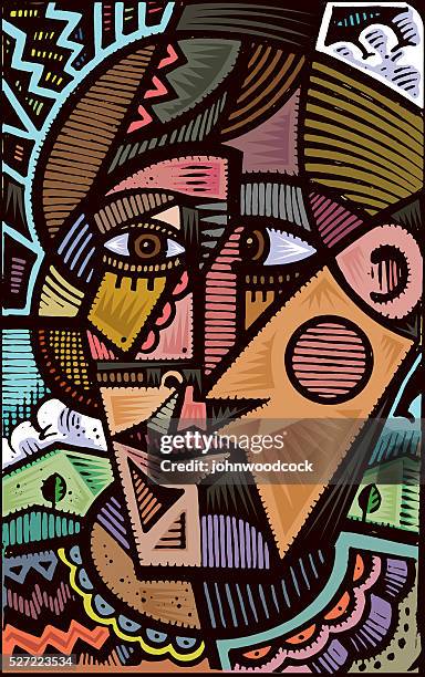 cubist doodle illustration - painting art product stock illustrations