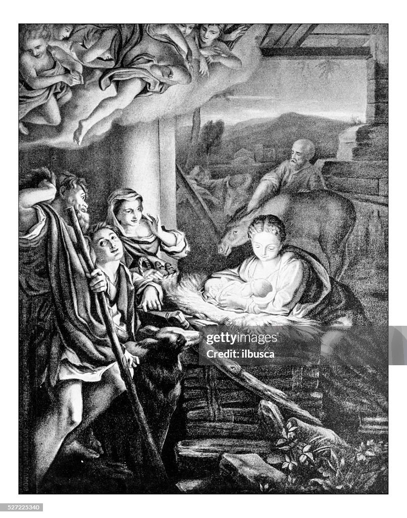 Antique photograph of the Nativity painted by Antonio da Correggio