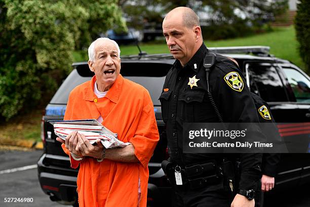 Jerry Sandusky speaks out as he enters the Centre County Courthouse on May 2, 2016 in Bellefonte, Pa. Sandusky has filed a petition under...