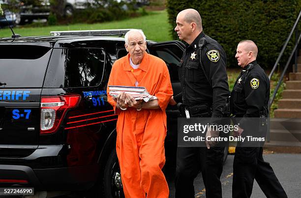 Jerry Sandusky enters the Centre County Courthouse for a hearing on May 2, 2016 in Bellefonte, Pa. Sandusky has filed a petition under Pennsylvania's...