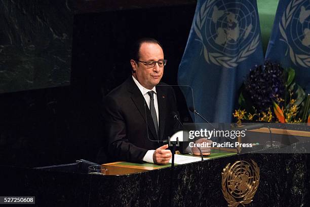 French President Fran��ois Hollande offers his remarks to the General Assembly. Leaders from around the world gathered in General Assembly Hall at UN...