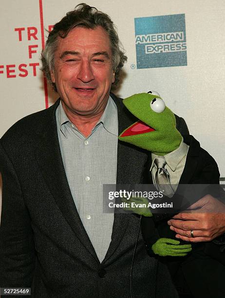 Actor Robert De Niro and Kermit The Frog attend the premiere of "The Muppets Wizard of Oz" at the Tribeca FAMILY Festival. The FAMILY Street Fair...