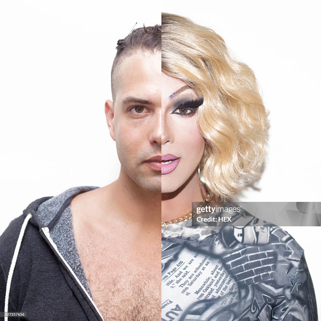 Drag queen before and after make-up