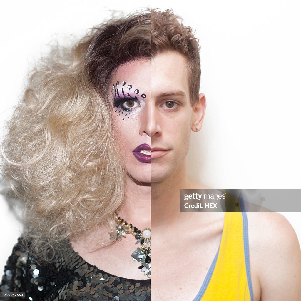 Drag queen before and after make-up