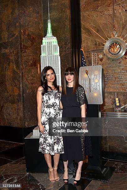 Actress Torrey Devitto and Women's Health magazine editor-in-chief Amy Laird light The Empire State Building Green In Honor Of Mental Health Month on...
