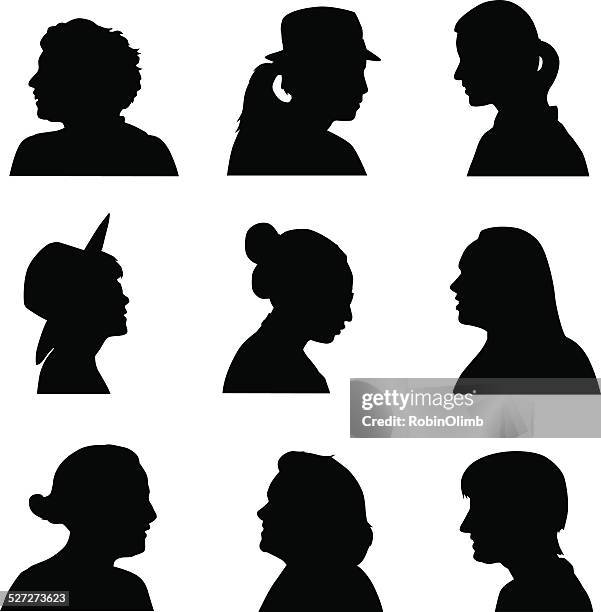 stockillustraties, clipart, cartoons en iconen met women silhouette profiles - hoed met rand