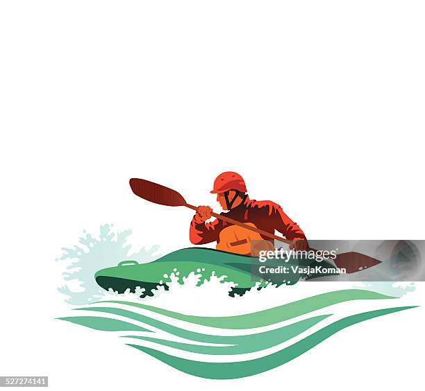 ilustrações, clipart, desenhos animados e ícones de canoísta batalhas de perigos água branca - corredeira rio