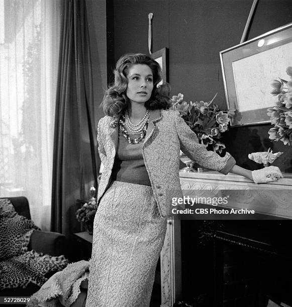American model and actress Suzy Parker appears on the CBS interview series 'Person to Person,' filmed at the Hotel Plaza Athenee in Paris, France,...