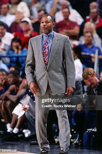 Bernie Bickerstaff of the Denver Nuggets looks on against the Sacramento Kings circa 1996 at Arco Arena in Sacramento, California. NOTE TO USER: User...