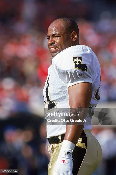 Linebacker Sam Mills of the New Orleans Saints stands on the sideline during during an NFL game against the San Francisco 49ers on November 15, 1992...