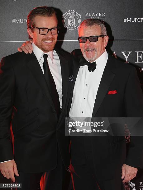 Actors Max Beesley and Maxton Beesley arrive at the club's annual Player of the Year awards at Old Trafford on May 2, 2016 in Manchester, England.