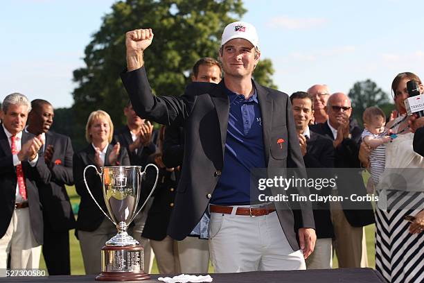 Kevin Streelman, USA, with the trophy after winning the Travelers Championship at the TPC River Highlands, Cromwell, Connecticut, USA. 22nd June...