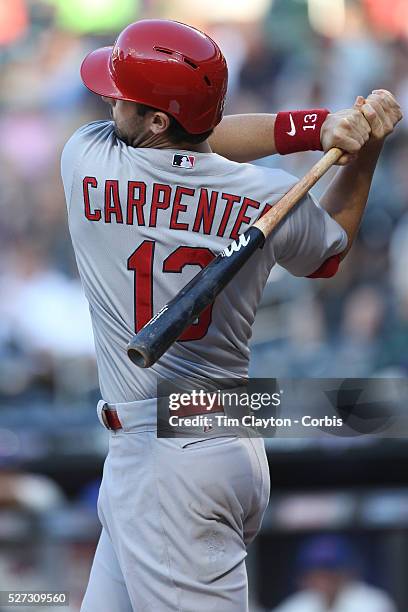 Matt Carpenter, Saint Louis Cardinals, in action during the New York Mets V Saint Louis Cardinals Baseball game at Citi Field, Queens, New York. USA....