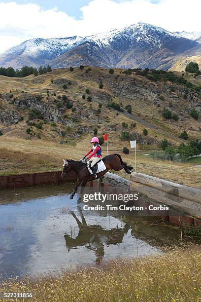 Benna Catterick riding Timaunga Skylark in action at the water jump during the Cross Country event at the Wakatipu One Day Horse Trials at the Pony...