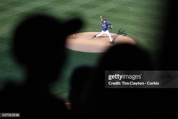 Pitcher Matt Harvey, New York Mets, pitching watched by young fans in the stands during the New York Mets Vs Arizona Diamondbacks MLB regular season...