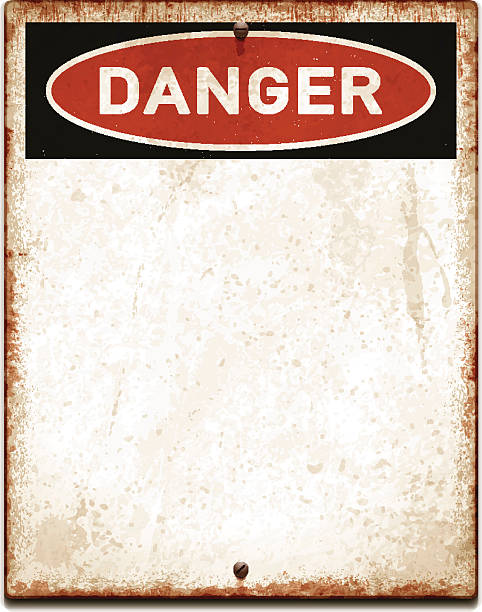 weathered blank placard with danger text and screws_vector - scratched metal stock illustrations