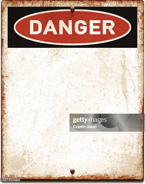 weathered blank placard with danger text and screws_vector - rusty 幅插畫檔、美工圖案、卡通及圖標